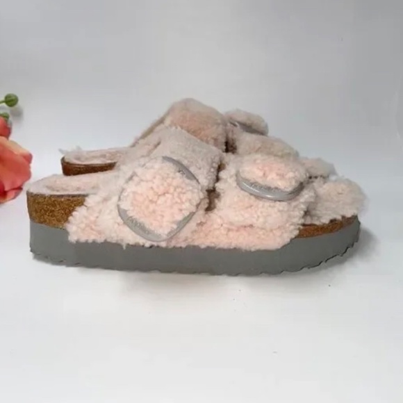Birkenstock Papillio Arizona Big Buckle Teddy Shearling Plateau Sandals 36 - Picture 2 of 8